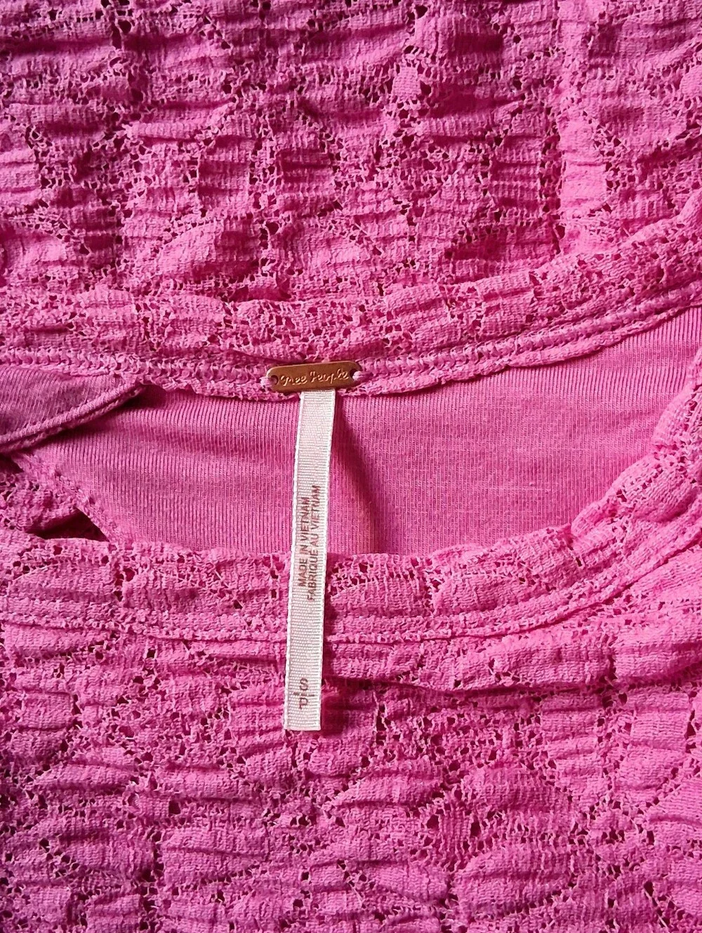 Free People Pink Lace Keyhole Back Long Sleeve Boho Crop Blouse Small